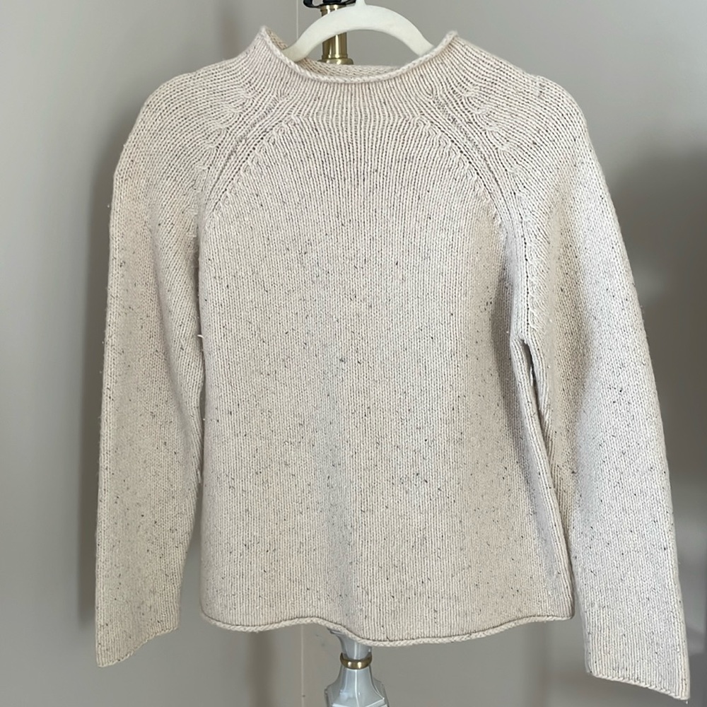 VTG Irelands Eye Lambs Wool Knit Oatmeal Heather Sweater Girl XL roll crew boxy